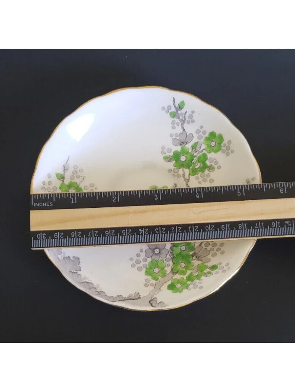 Vintage Tuscan Fine English Bone China Green Blossoms Gold Trim Tea Cup, Saucer